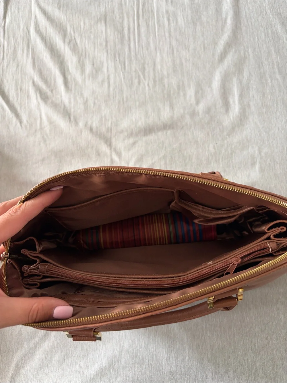Joy & Iman Pebbled Brown Dome Satchel with Gold Accent